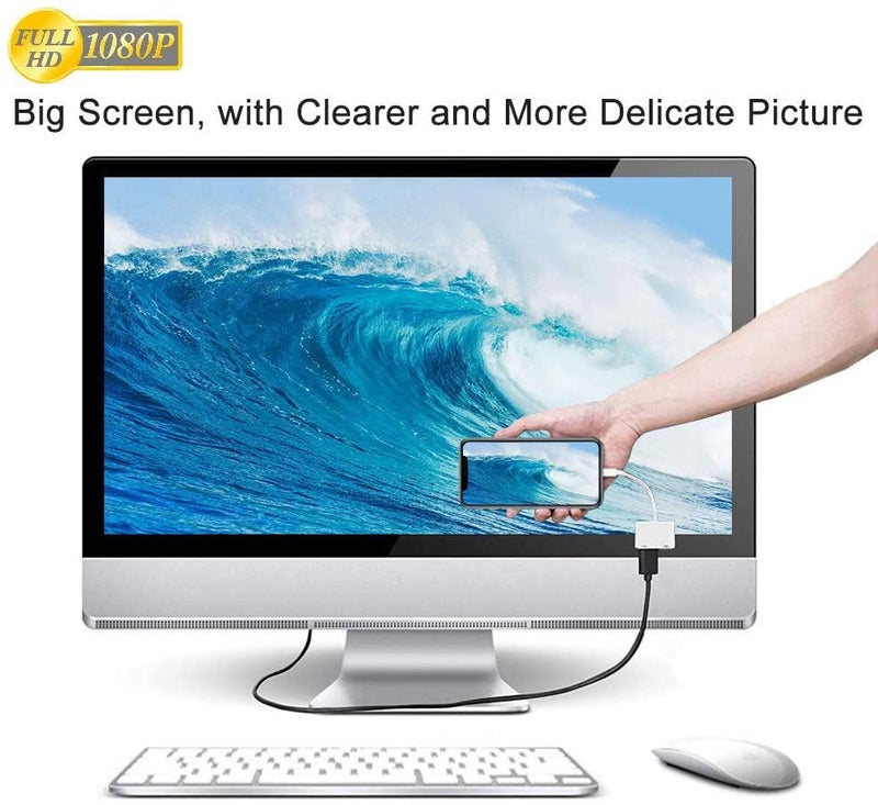 Wahbite محول واهابيت لايتنينغ إلى HDMI، كابل محول فيديو AV بدقة 1080P، موصل شاشة HDMI متوافق مع آيفون 13 12 11 XR XS ماكس X 8 7 6 بلس إلى تلفاز HD أو بروجيكتور أو شاشة - Image 5
